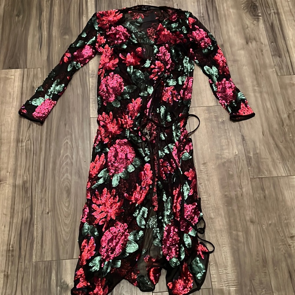 Zara sequin kimono with pink flowers